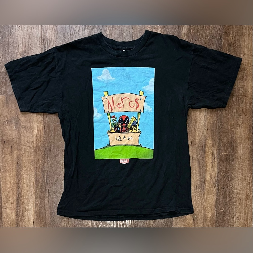 Marvel vintage Deadpool T Shirt XLarge Black 1 Mil A Merc$ Graphic Tee Large